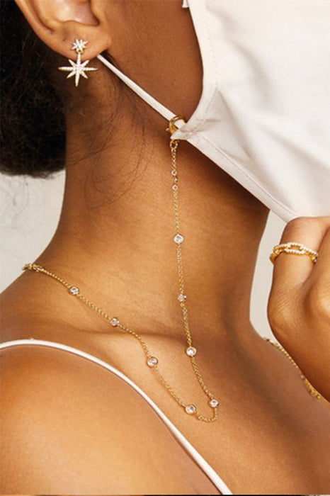 Crystals Convertible Mask Chain (18k Gold Plated)